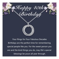 D Dongjiangjin Gift 40th Birthday Gifts for Women, Happy 40th Birthday Gifts for Her, 40 Year Old 4 Decades Jewellery Birthday Gift Ideas, Silver 4 Ring Circle Birthday Necklace for Women Ladies Her…