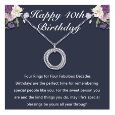 D Dongjiangjin Gift 40th Birthday Gifts for Women, Happy 40th Birthday Gifts for Her, 40 Year Old 4 Decades Jewellery Birthday Gift Ideas, Silver 4 Ring Circle Birthday Necklace for Women Ladies Her…