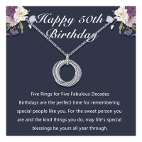  D Dongjiangjin Gift 50th Birthday Gifts for Women, Silver 5 Rings Decade Necklace 50 Birthday Gifts for Her, 50 Years Old Jewellery Birthday Gift Ideas for Her Ladies…