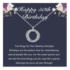  D Dongjiangjin Gift 50th Birthday Gifts for Women, Silver 5 Rings Decade Necklace 50 Birthday Gifts for Her, 50 Years Old Jewellery Birthday Gift Ideas for Her Ladies…