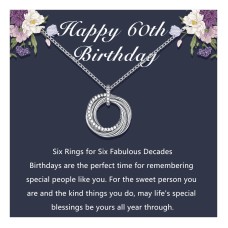 D Dongjiangjin Gift 60th Birthday Gifts for Women, Silver 6 Six Rings Circle Happy Birthday Necklace for Her, 60 Year Old Decades Jewelry Gift Ideas for Women Her Grandma Mum…