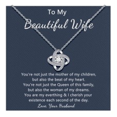 D Dongjiangjin Gift Gifts for Wife Birthday Gifts for Her Silver Cubic Zirconia Love Knot Pendant Necklace to My Wife Women Wedding Anniversary Birthday Gifts…